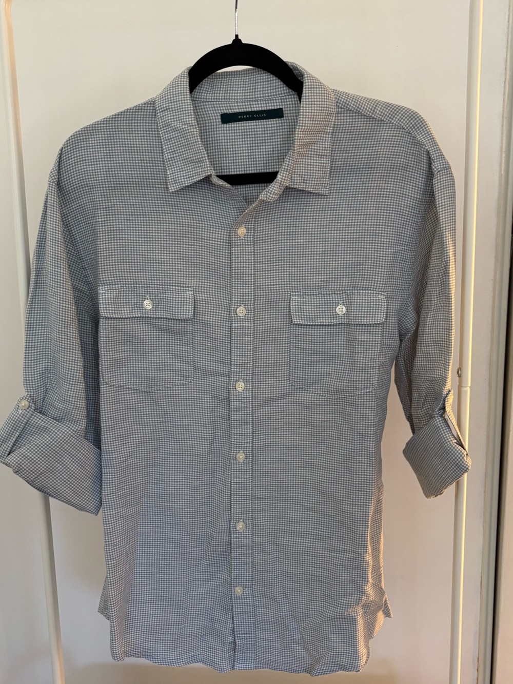 Perry Ellis | Light Blue and White Checked Button-Down Shirt